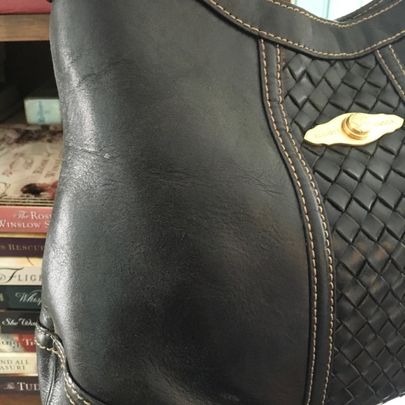 Elliott Lucca black leather hobo with gold hardware soft woven detail purse - Picture 3 of 10